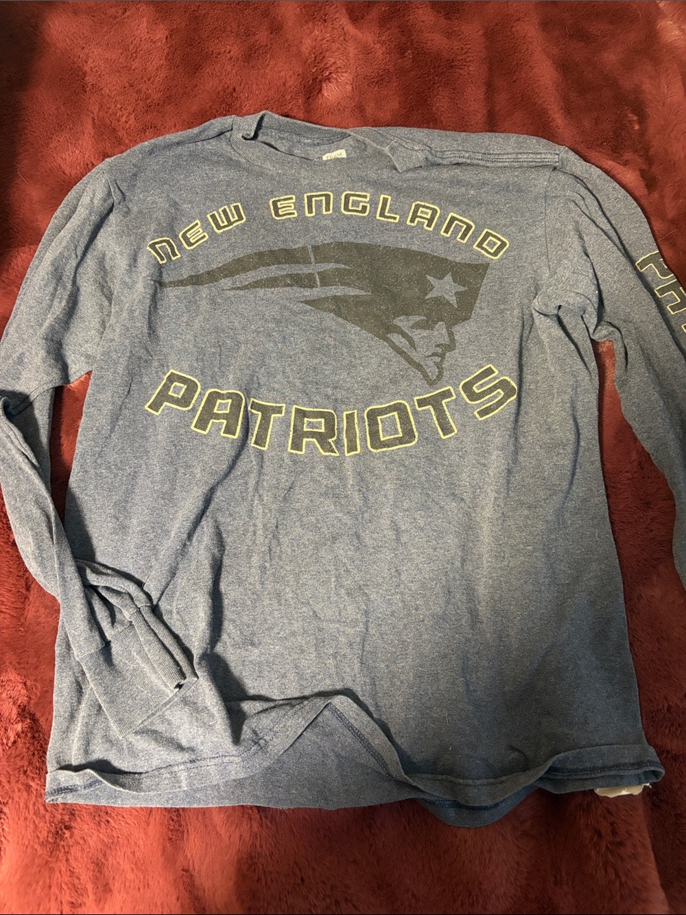 New England Patriots Long Sleeve Tee - Heather Blue with Navy Logo